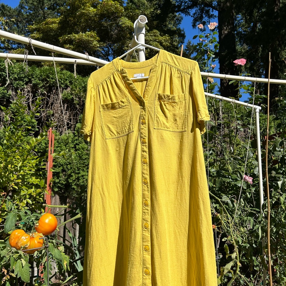 J. Jill Sunlit Yellow button down shirt dress Linen blend